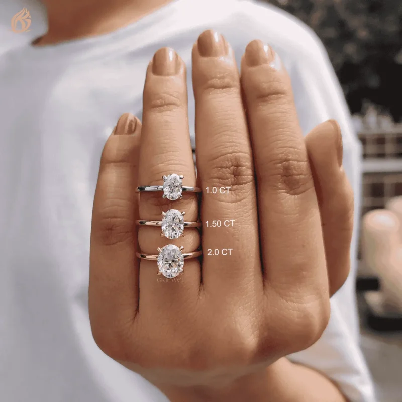 1.00-1.50-2.00 Ct Oval Moissanite Solitaire Ring Real Gold And Silver Engagement Ring
