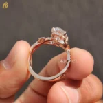 2.15Ct Oval Cut Twisted Pave Moissanite Wedding Ring Unique Hidden Halo Ring 1