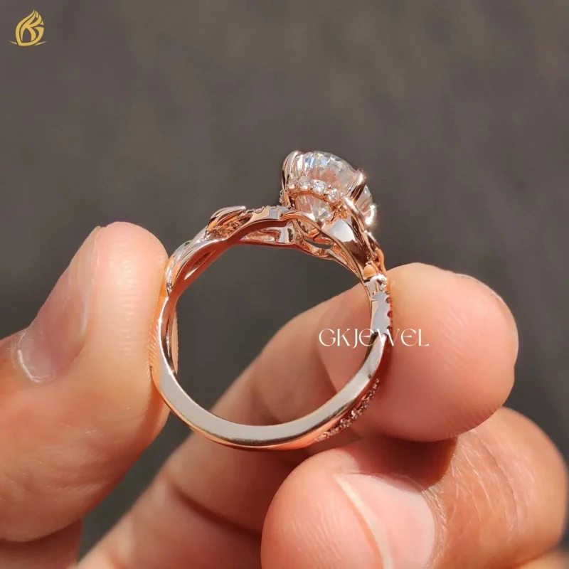 2.15Ct Oval Cut Twisted Pave Moissanite Wedding Ring Unique Hidden Halo Ring 1