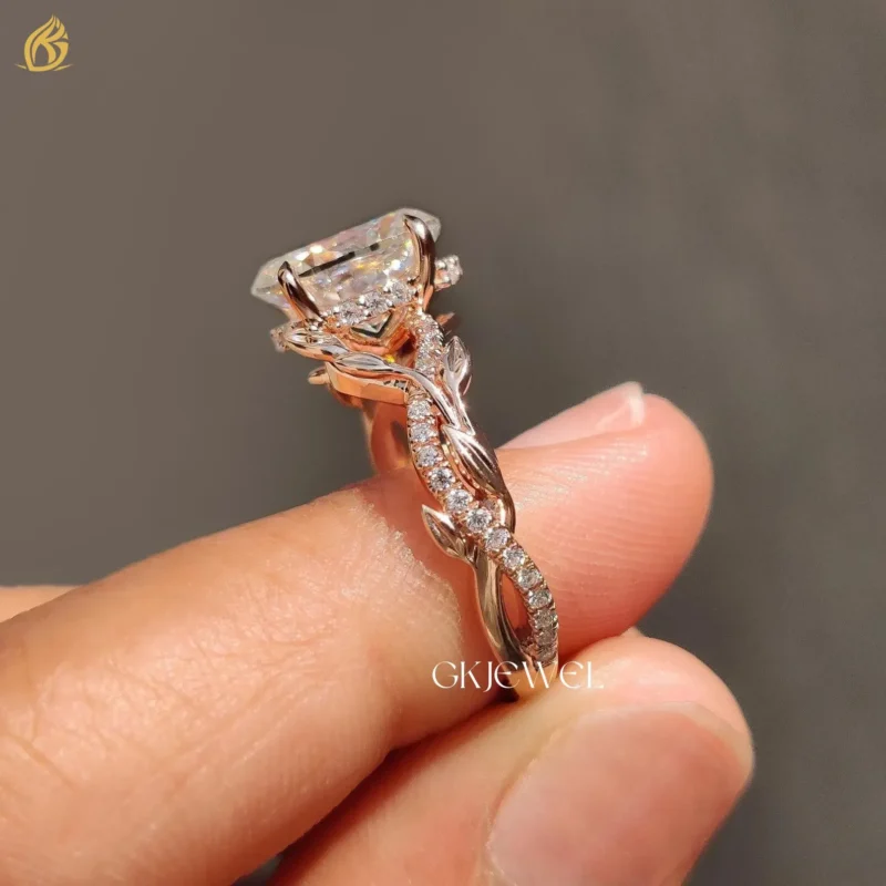 2.15Ct Oval Cut Twisted Pave Moissanite Wedding Ring Unique Hidden Halo Ring 4