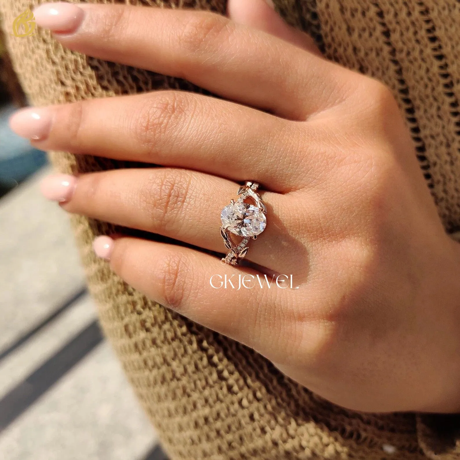 2.15Ct Oval Cut Twisted Pave Moissanite Wedding Ring Unique Hidden Halo Ring 5