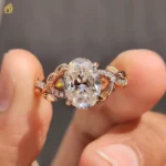 2.15Ct Oval Cut Twisted Pave Moissanite Wedding Ring Unique Hidden Halo Ring 6