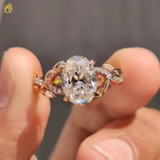 2.15Ct Oval Cut Twisted Pave Moissanite Wedding Ring Unique Hidden Halo Ring 6