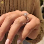 2.15Ct Oval Cut Twisted Pave Moissanite Wedding Ring Unique Hidden Halo Ring 7