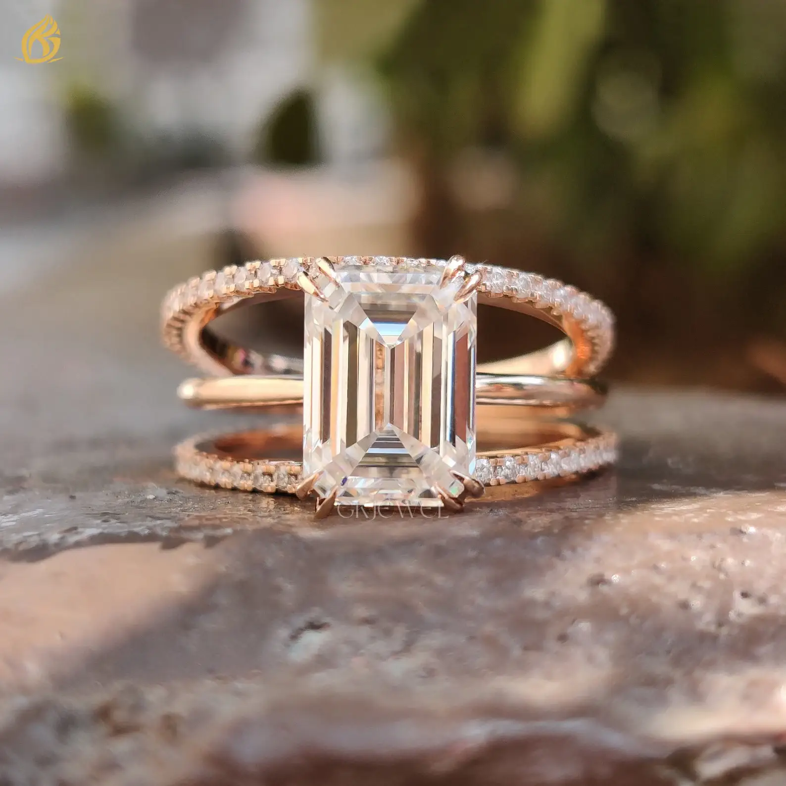 2.54 CT Emerald Colorless Moissanite Ring with Matching Bands Trio Classic Wedding Set, Double Claw Prongs Set