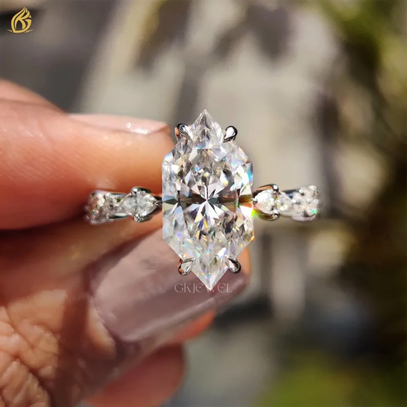 3.30 TCW Dutch Marquise Cut Moissanite Hidden Halo, Claw Prongs Engagement Ring