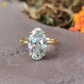 3.93 CT Moval Moissanite Engagement Ring, Antique Elongated Oval Cut Moissanite Gold Ring